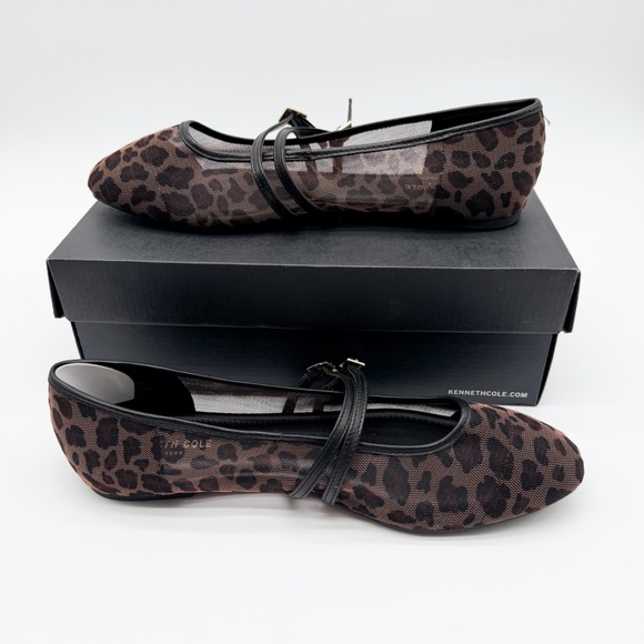 Kenneth Cole Mackenzie Leopard Mesh Ballet Flats Animal Print Black Brown 11 NEW - Picture 3 of 16